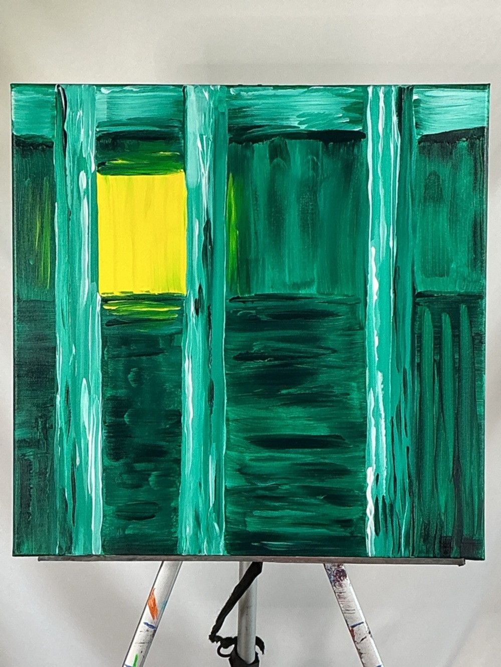 Original Abstract Painting "Urban Solitude" 24x24 Canvas Fine Art Green Yellow